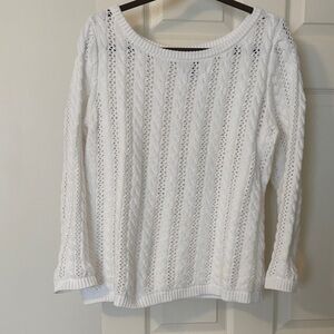 Lands' End  White Drifter Cable Knit Sweater